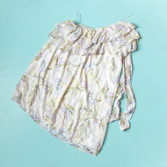 NEW Cece Purple One Shoulder Baja Palm Print Ruffle Neck Shift Dress Size Large - Picture 10 of 10